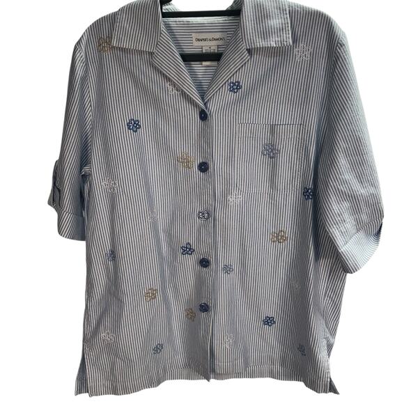 Vintage Draper's & Damon's Short‎ Sleeve Button Up Embroidered Cotton Blouse M - Picture 1 of 16